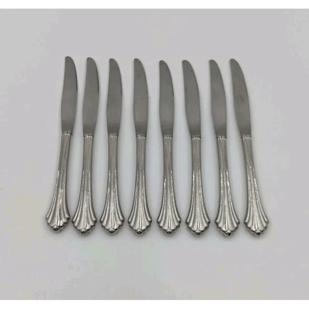 8  Oneida BANCROFT‎ USA Stainless Flatware Glossy Dinner Knives Set LOT